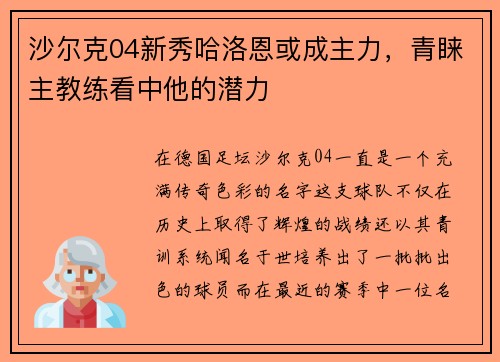 沙尔克04新秀哈洛恩或成主力，青睐主教练看中他的潜力